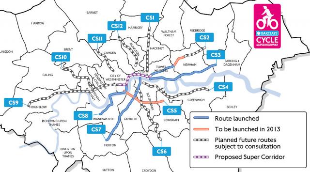 The London Cycle Superhighway Map, last sighted in 2012 rarely published by TfL at the moment...