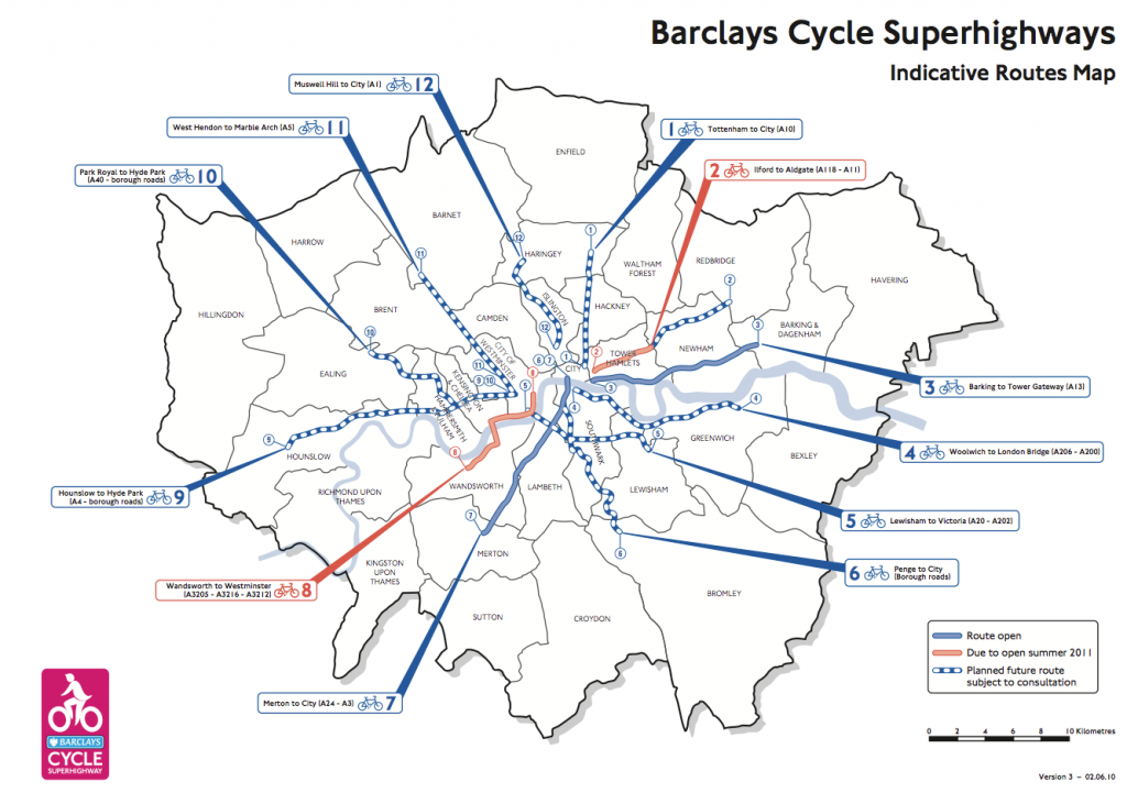 London Cycle Superhighway map Version 3 - 02.06.10